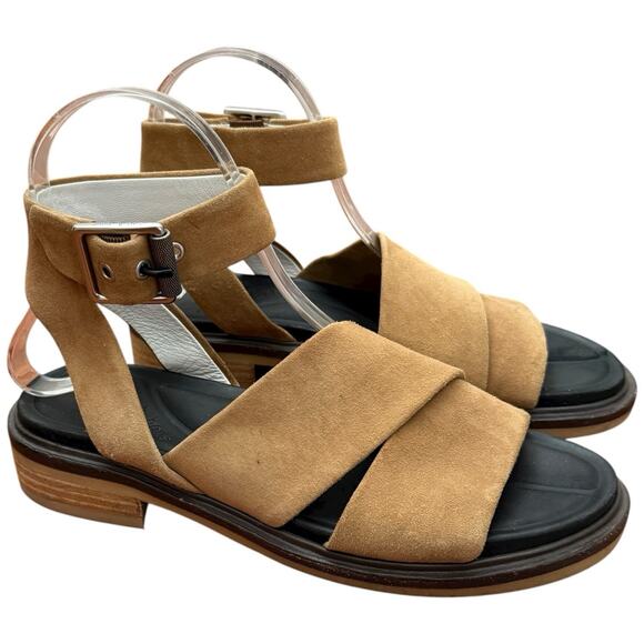 RAG & BONE Slayton Ankle Strap Suede Sandals In Golden Brown Size 37 - Picture 1 of 13